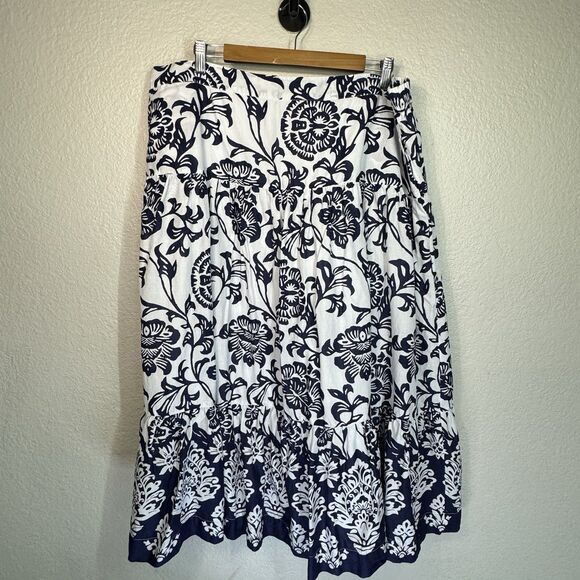 Soft Surroundings Skirt 1X A-line Blue Floral Midi Lined Pockets Pull On Boho - Picture 2 of 11